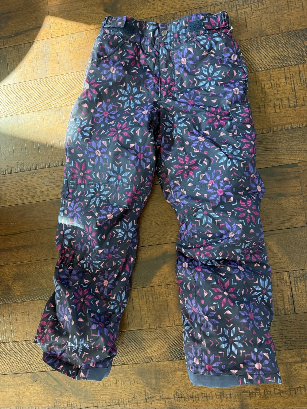 Columbia Black Snow Pants with Purple & Pink Geometric Print